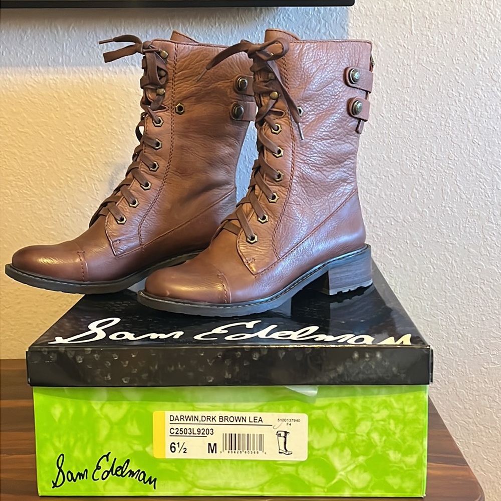Sam Edelman Leather Dark Brown Combat Boots